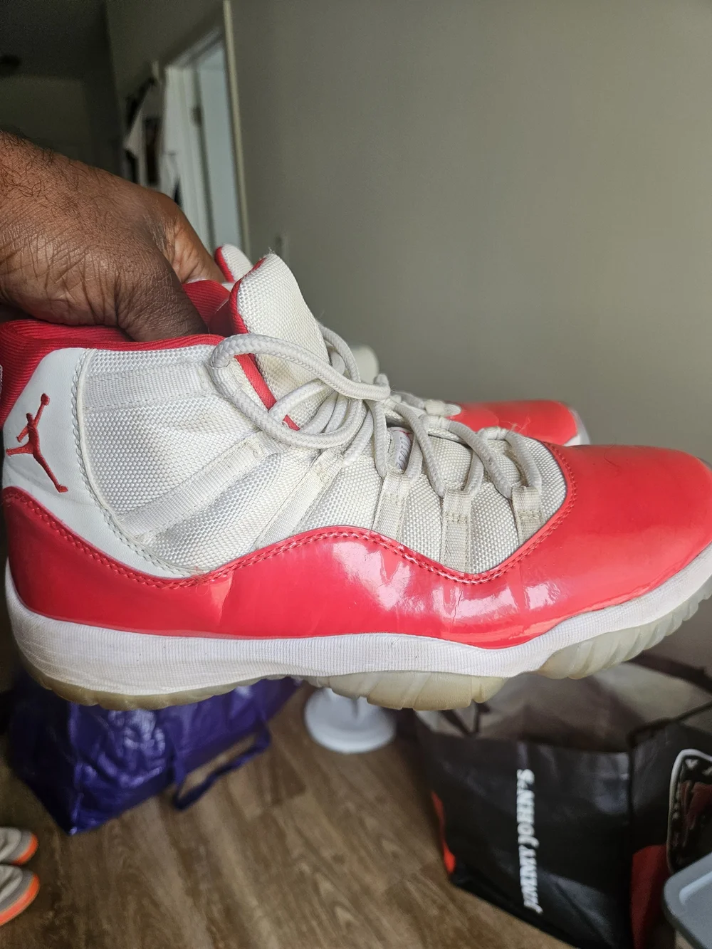 Jordan Men's Red and White Athletic Basketball Shoes